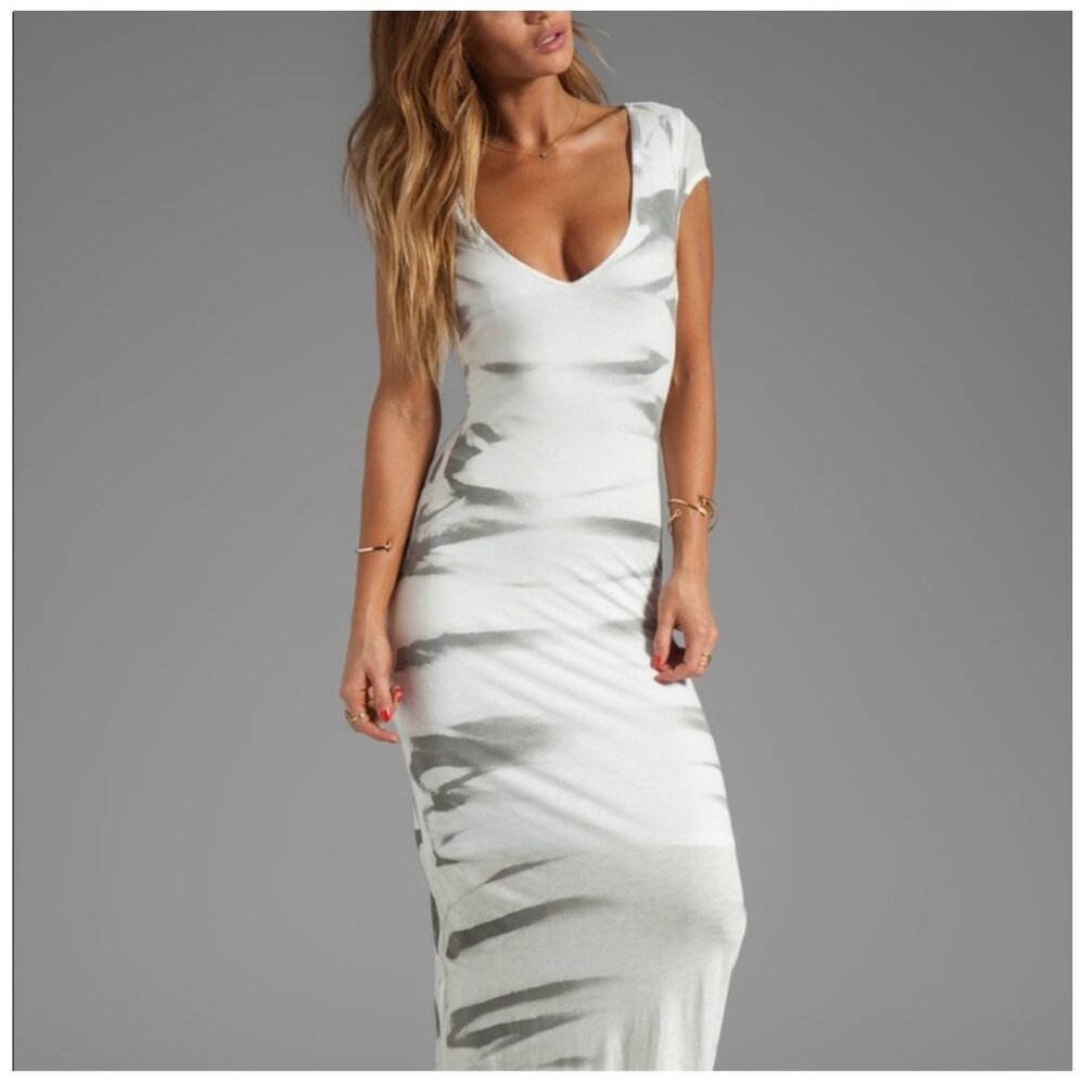 WOODLEIGH x Revolve White Gray Striped Maxi Dress Jersey Knit